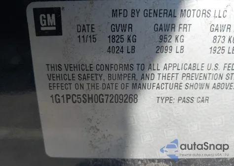 2016 Chevrolet Cruze Limited Ls Auto from USA, damaged, VIN 1G1PC5SH0G7209268